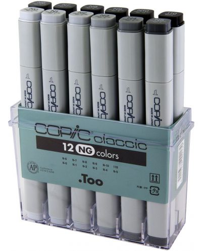 Комплект маркери Too Copic Classic - Неутрални сиви тонове, 12 цвята - 1