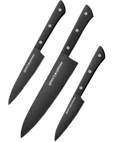 Комплект от 3 ножа Samura - Shadow, черно незалепващо покритие - 1
