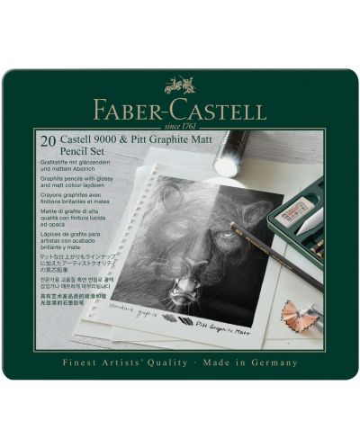 Комплект графитни моливи Faber-Castell Pitt & Castell 9000 - 20 броя - 1