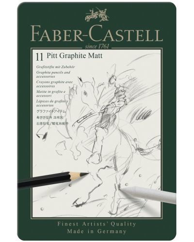 Комплект графитни моливи Faber-Castell Pitt - Matt, 11 части - 1