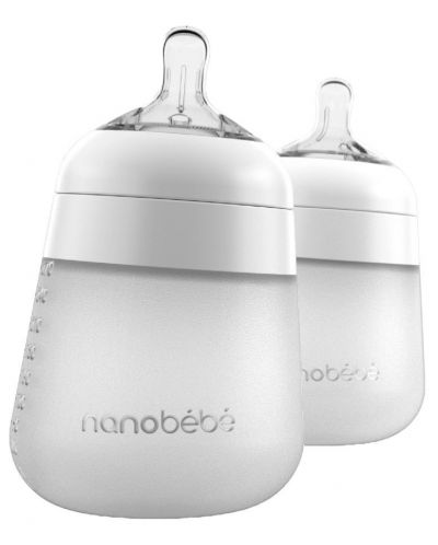 Комплект силиконови бутилки Nanobebe - Flexy, 270 ml, 2 броя, бели - 1