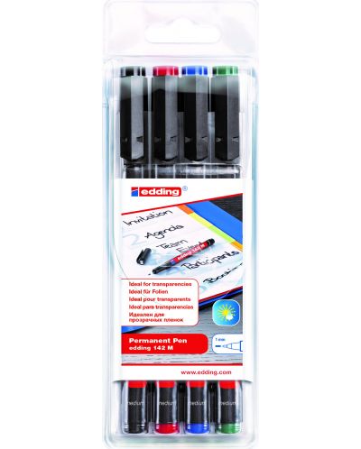 Комплект перманентен маркери Edding 142 - M, 4 цвята - 1