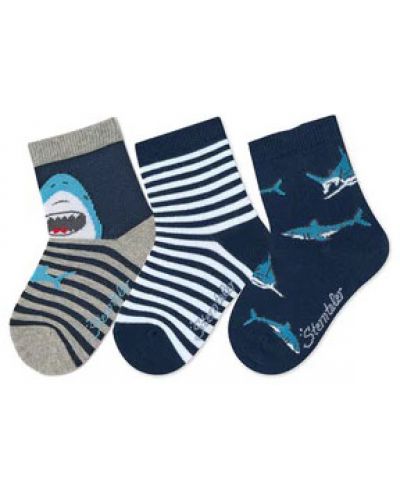 Комплект детски чорапи Sterntaler - Акули, 3 чифта, 17/18, 6-12 месеца - 1
