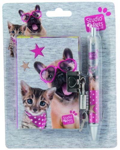 Комплект таен дневник с химикалка Paso Studio Pets  - Куче с очила сърца - 1