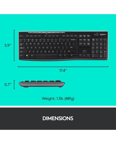 Комплект мишка и клавиатура Logitech - MK270, безжичен, черен - 8