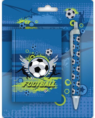 Комплект тефтер с химикалка Paso Football - Синьо-зелен