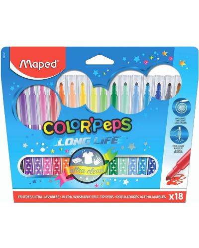 Комплект флумастери Maped Color Peps - Long Life, 18 цвята - 1