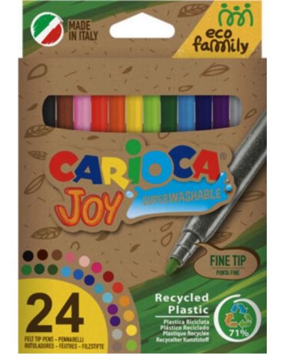 Комплект флумастери Carioca Eco Family - Joy, 24 цвята, суперизмиваеми - 1