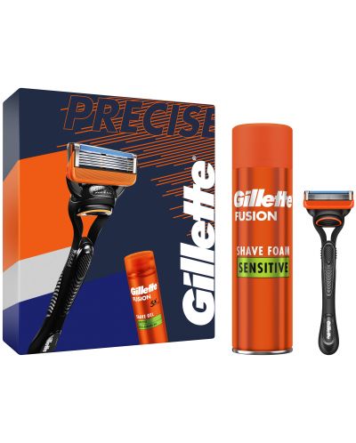 Gillette Fusion Комплект за бръснене - Самобръсначка + Гел за бръснене, 200 ml - 1