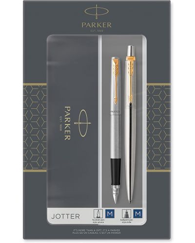 Комплект писалка Parker Jotter Stainless Steel - С химикалка, златисто покритие - 1