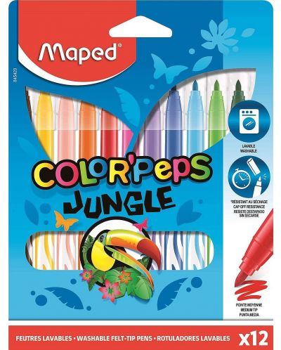 Комплект флумастери Maped Color Peps - Jungle, 12 цвята - 1