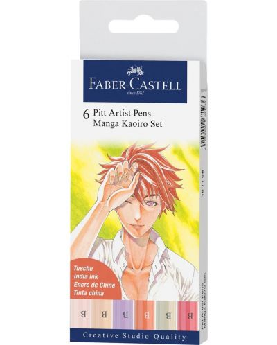 Комплект маркери Faber-Castell Pitt Artist - Manga Kaoiro, 6 цвята - 1