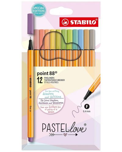 Комплект тънкописци Stabilo Point 88 - Pastel Love, 12 цвята - 1