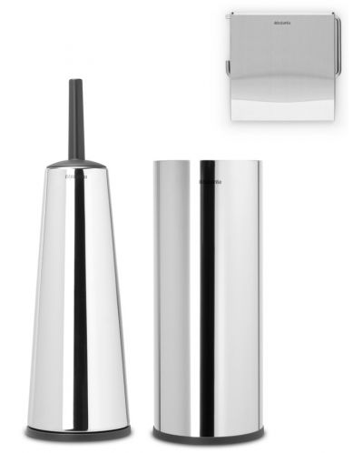 Комплект от 3 аксесоара за тоалетна Brabantia - ReNew, Brilliant Steel - 1