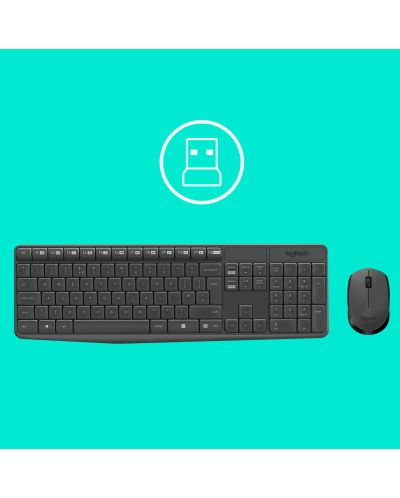 Комплект мишка и клавиатура Logitech - MK235,безжичен, тъмносив - 4