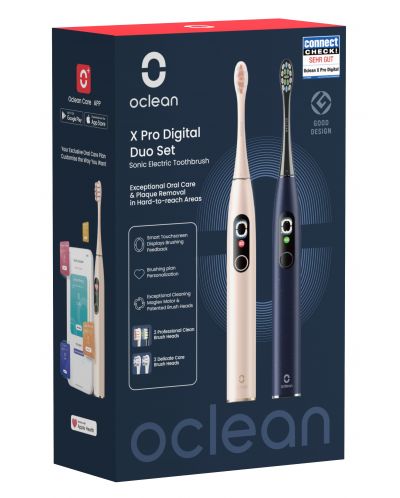 Комплект eлектрически четки за зъби Oclean - X Pro Digital Duo Set, златист/син - 2