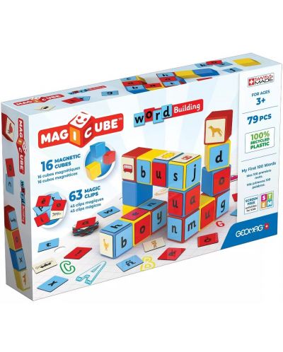 Комплект магнитни кубчета Geomag - Magicube, Word Building EU, 79 части - 1