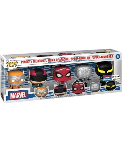 Комплект фигури Funko POP! Marvel: Spider-Man - Prodigy, The Hornet, Prince of Arachne, Spider-Armor MK I, Spider-Armor MK II (Amazon Exclusive) - 2