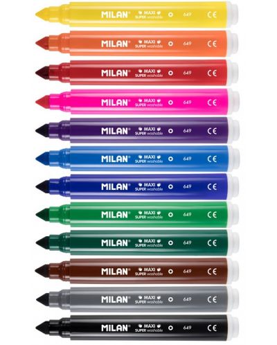 Комплект флумастери Milan - Maxi Super Washable, 12 цвята - 2