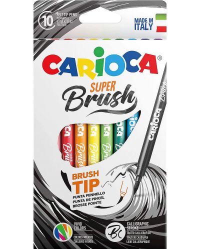 Комплект флумастери с четка Carioca Super Brush - 10 цвята - 1
