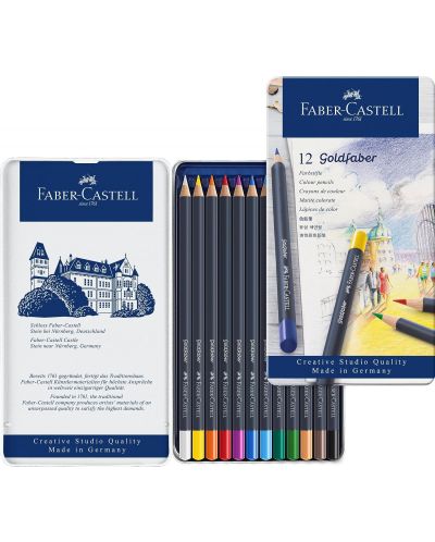 Комплект цветни моливи Faber-Castell Goldfaber - 12 цвята, в метална кутия - 3