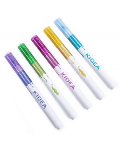Комплект блестящи маркери Kidea - с брокат, 5 цвята - 2
