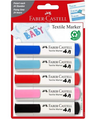 Комплект маркери за текстил Faber-Castell - 5 цвята, парти - 1