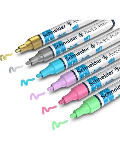 Комплект акрилни маркери Schneider Paint-It - 320, 4.00 mm, 4 пастелни и 2 металикови цвята - 2
