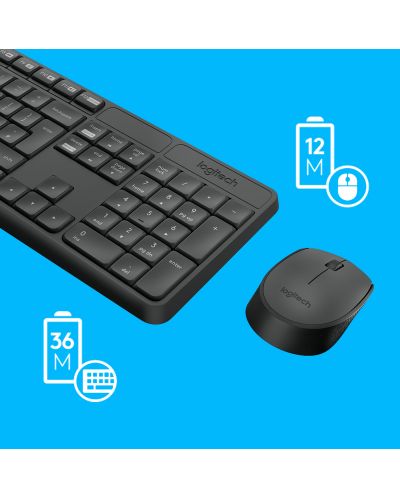 Комплект мишка и клавиатура Logitech - MK235,безжичен, тъмносив - 3
