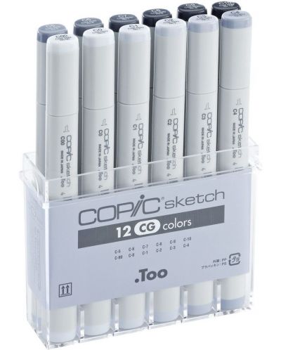 Комплект маркери Too Copic Sketch - Студени сиви тонове, 12 цвята - 1