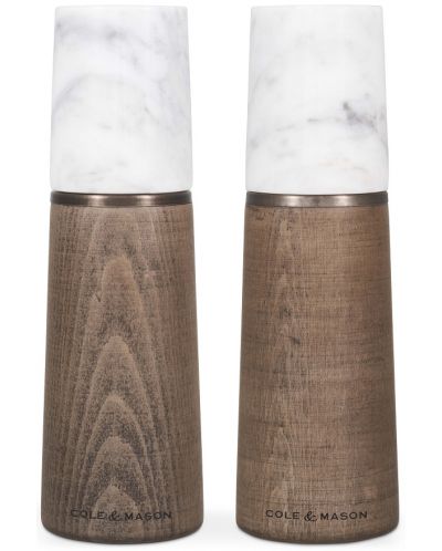 Комплект мелнички за сол и пипер Cole & Mason - Marble, 18.5 х 6 cm, дърво и бял мрамор - 1