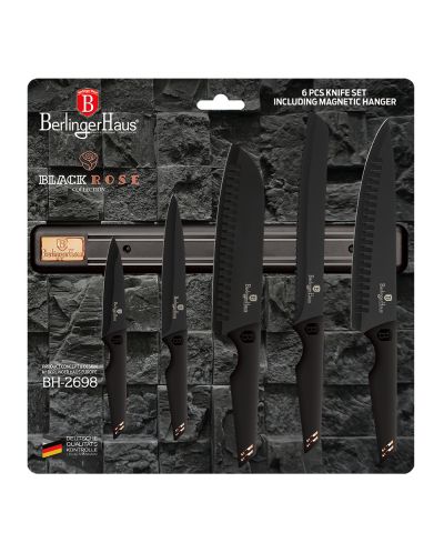 Комплект от 5 ножа Berlinger Haus - Black Rose Gold Collection, с магнитна лента, черни - 2