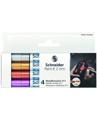 Комплект металически маркери Schneider Paint-It - 011, 2.0 mm, 4 цвята - 2