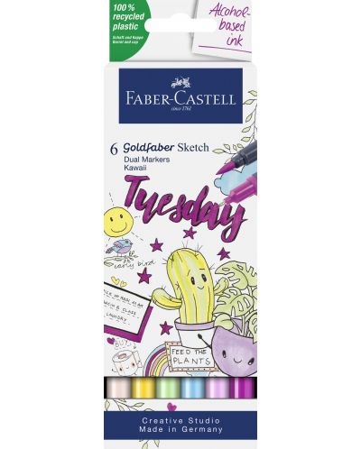 Комплект маркери Faber-Castell Goldfaber Sketch - Kawaii, 6 цвята - 1