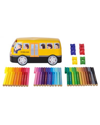 Комплект флумастери Faber-Castell Connector - Автобус, 33 цвята + 10 клипса - 3