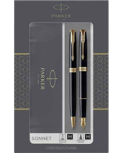 Комплект писалка Parker Sonnet Essential - С химикалка, златисто покритие, с кутия - 1