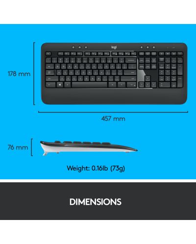 Комплект клавиатура и мишка Logitech - MK540 Advanced, безжичен, черен - 8