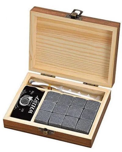 Комплект охладители за уиски  - базалтови, 12 броя, в дървена кутия - 1