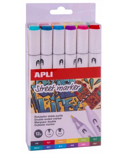 Комплект двувърхи маркери Apli - 12 цвята - 1