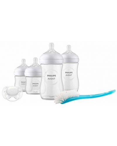 Комплект за новородено от 4 броя шишета Philips Avent - Natural Response 3.0, четка и залъгалка (0-3m) - 4