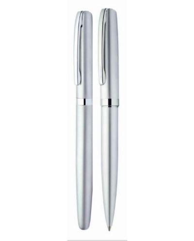 Комплект писалка и химикалка с кожен калъф Online Elegance - Silver - 2