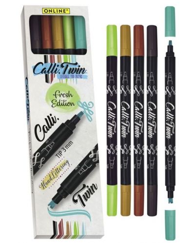 Комплект маркери Online Calli Twin - 5 цвята, в картонена кутия - 1