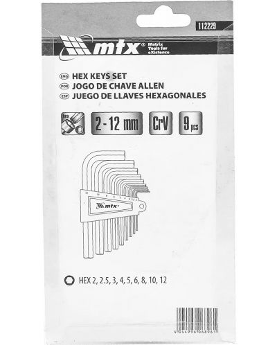 Комплект имбусни ключове MTX - HEX, 9 броя, 2-12 mm, къси, оксидирани - 3