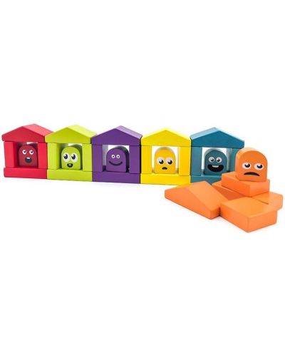 Комплект дървени блокчета Cubika - Цветни къщички - 1