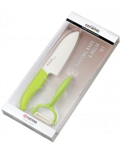Комплект нож и белачка KYOCERA , в кутия, бели/зелени - 2