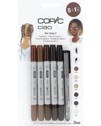 Комплект маркери Copic Ciao – тъмни телесни цветове, 5+1 - 1
