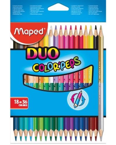 Комплект цветни моливи Maped Color Peps - Duo, 18 броя, 36 цвята - 1