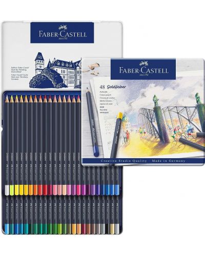 Комплект цветни моливи Faber-Castell Goldfaber - 48 цвята, в метална кутия - 3