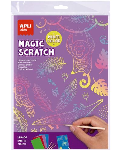 Комплект скреч карти Apli Kids - 8 цветни карти и 4 дървени стика - 2