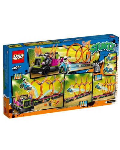 Конструктор LEGO City - Предизвикателство с камион за каскади и огнен обръч (60357) - 5